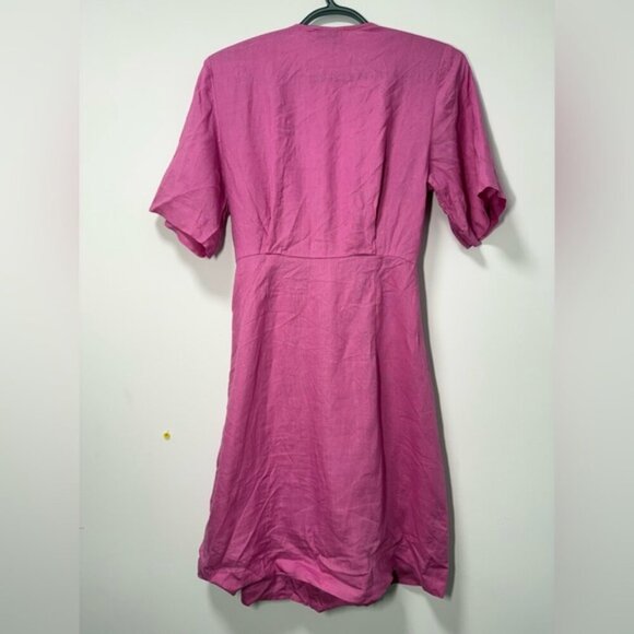 & OTHER STORIES PINK LINEN DIAGONAL WRAP DRESS SIZE EU 36 - Picture 8 of 14